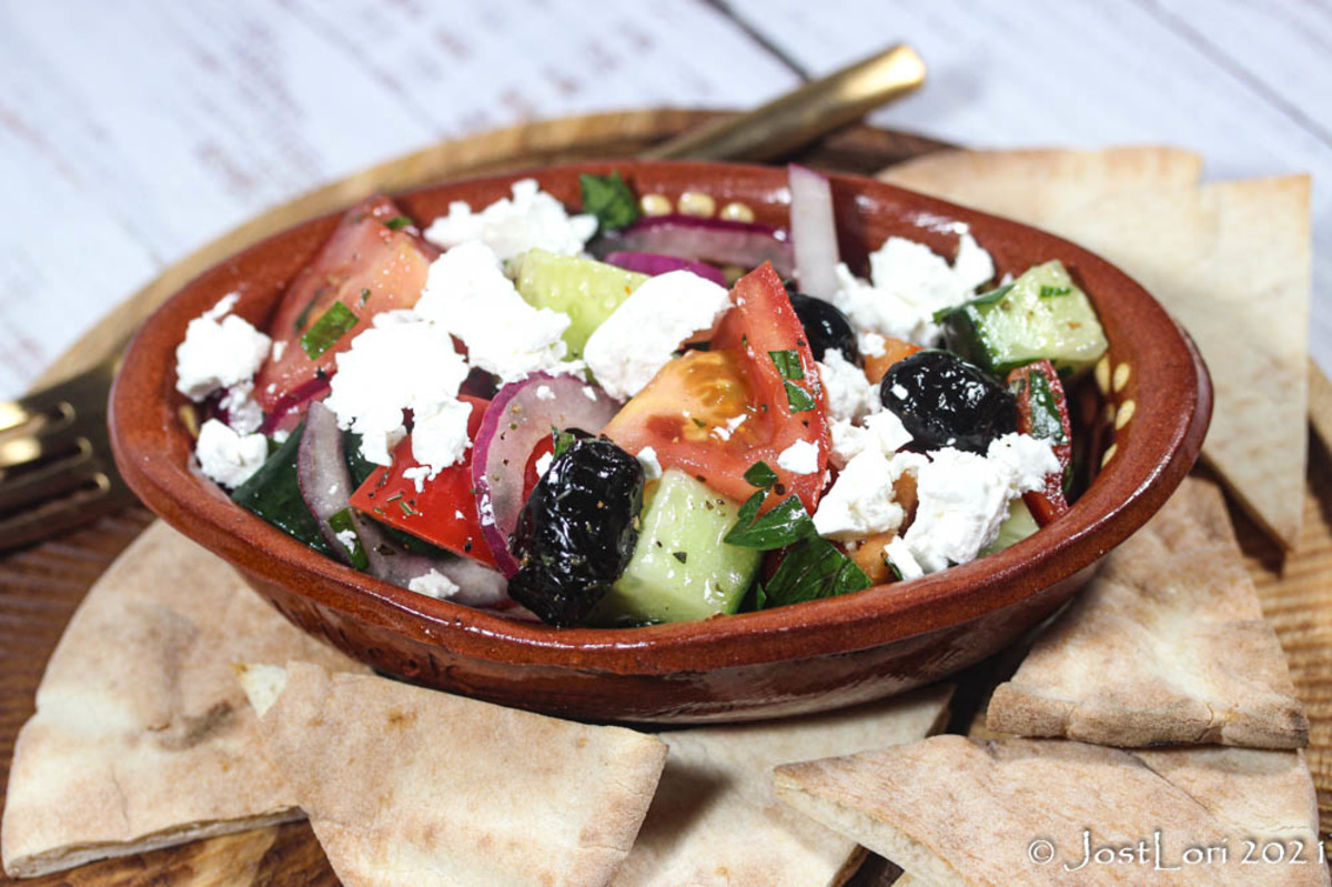 Greek Village Salad With Grilled Pita Bread image